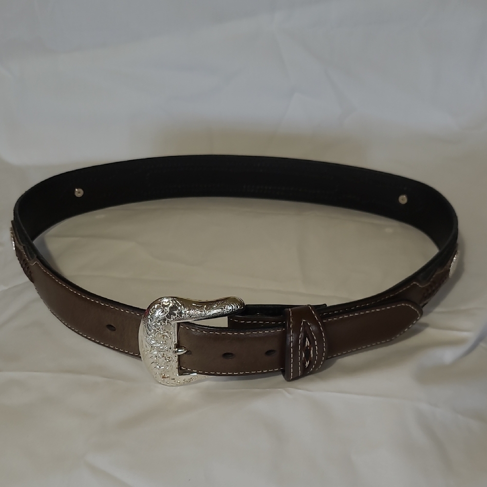 Nocona Men's Brown Leather Belt with Silver Buckle